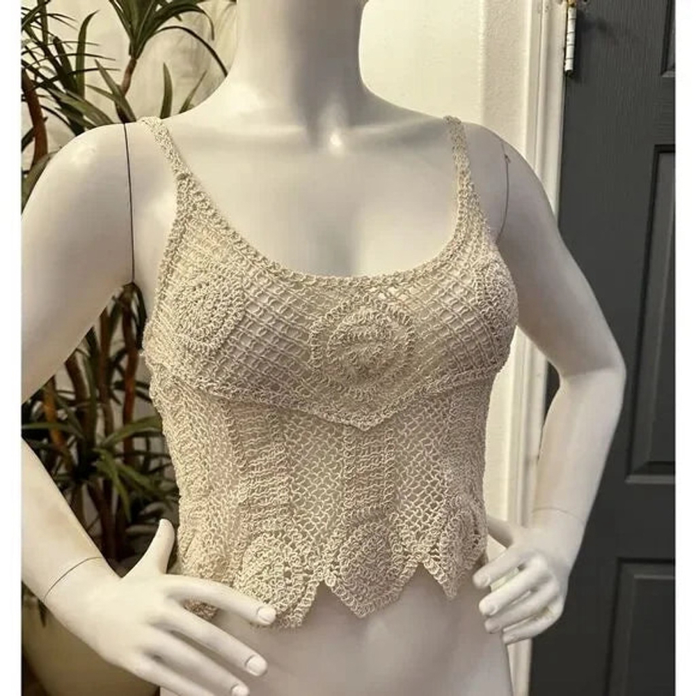 NWT Rachel Zoe Crochet Crop Tank Top Size Small Cotton Boho Festival Y2K Hippie.